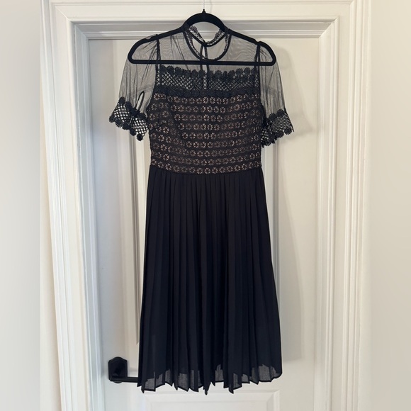 Endless Rose Black Crochet Top Pleated Skirt Dress Sheer Sleeves sz Small NWOT - Picture 1 of 6